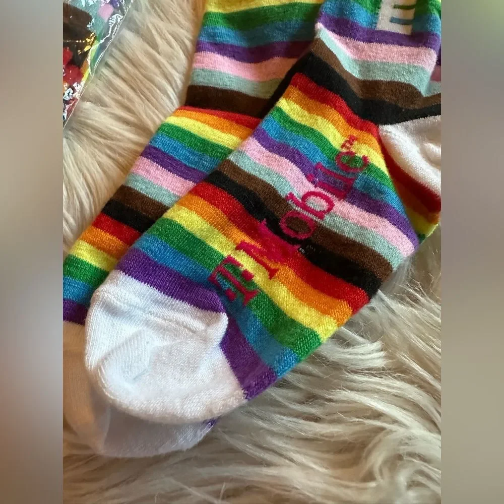 Pride Love Rainbow Unisex High Rise Crew Socks Multi-Colored Sz M/L (two pair)